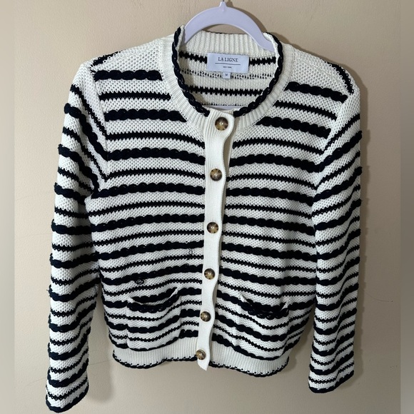 La Ligne Sweaters - La Ligne New York Braid Stripe Cardigan in Navy and Ivory size M